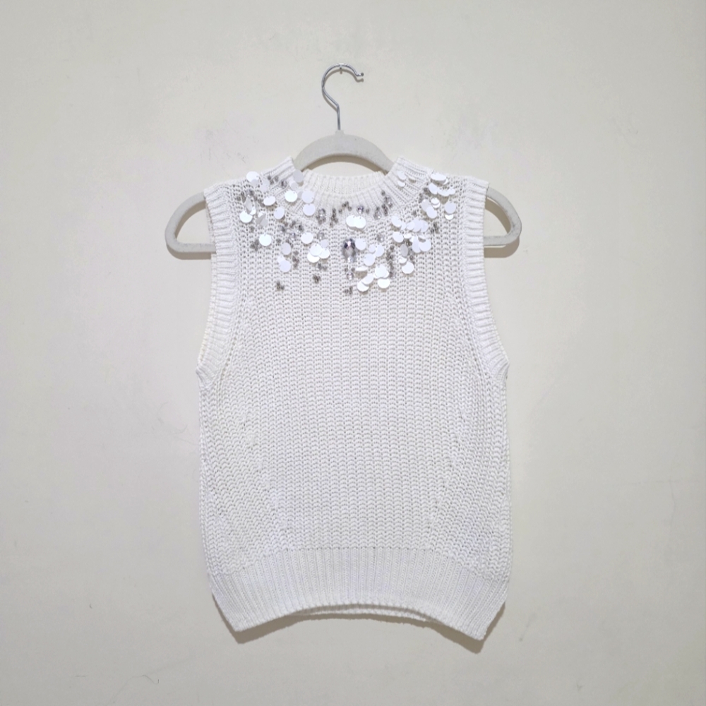 H&M SLEEVELESS EMBELLISHED SWEATER VEST SIZE S